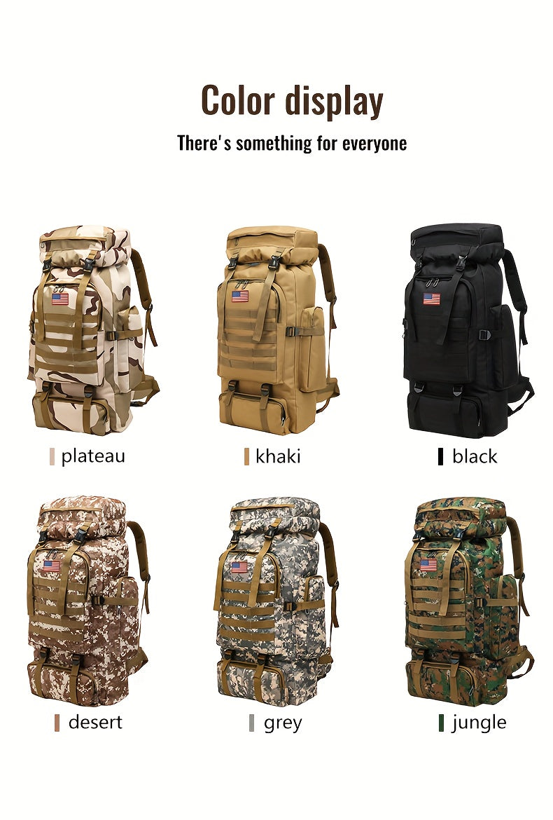 Hiking Backpack with Listed Flag Patch and Large-Capacity Rucksack Design, Seven Solid Color and Camouflage Options for Camping Gear and Outdoor Travel