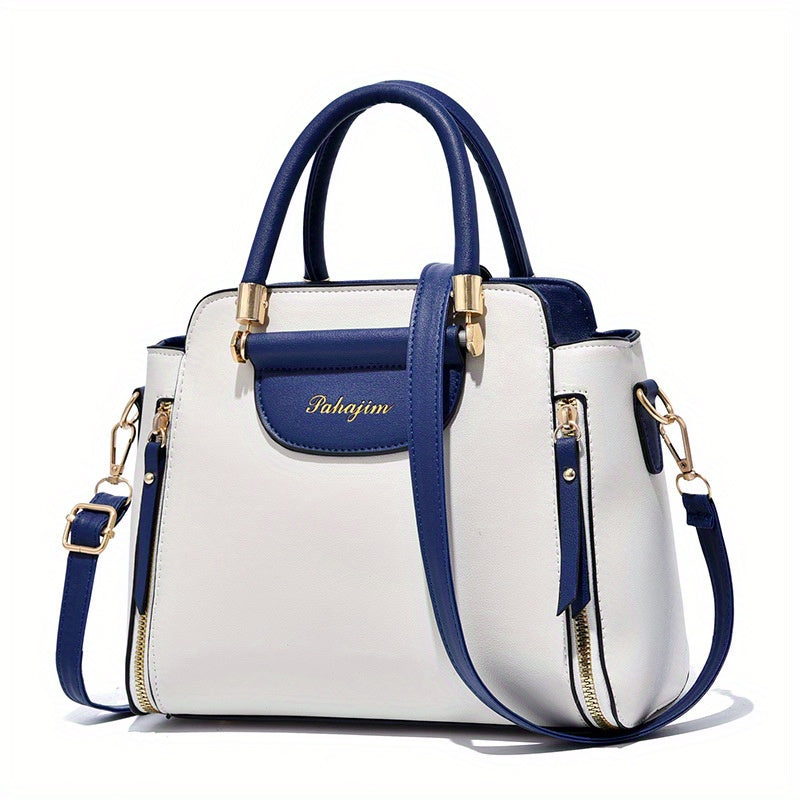 Color-Block Crossbody Satchel for Women with Multiple Compartments, Casual Everyday Handbag in Black, Blue White or Red White for Shopping and Daily Outfits
