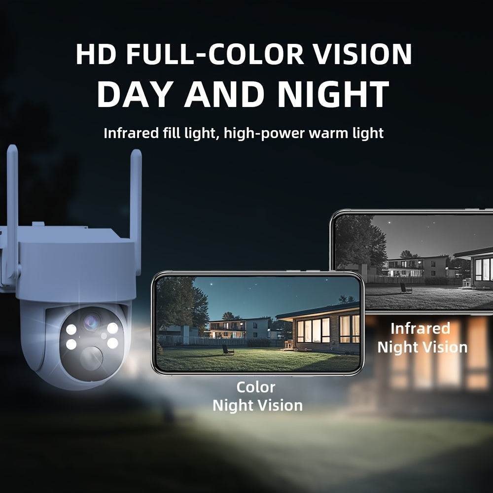 1080P Solar Outdoor Security Camera with 360-Degree View, Color Night Vision, Human Tracking, Siren, Spotlights and Two-Way Talk, White Camera Options