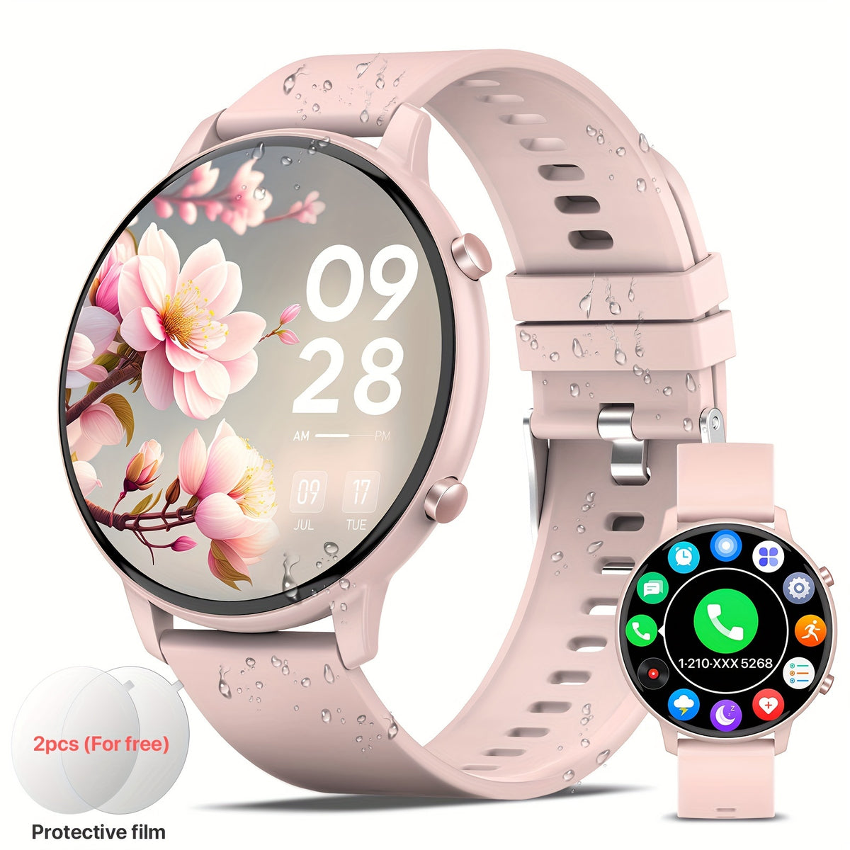Pink Calling Smartwatch for Women with 1.39-Inch Full Touchscreen, Message Alerts, Step Distance and Calorie Tracking, 100+ Sports Modes for iPhone and Android