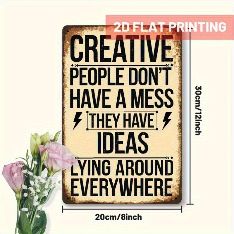 Creative People Metal Wall Sign, Retro 8 x 12 Inch Flat Iron Quote Plaque for Artist Studios, Writing Nooks, Craft Rooms and Home Office Decor