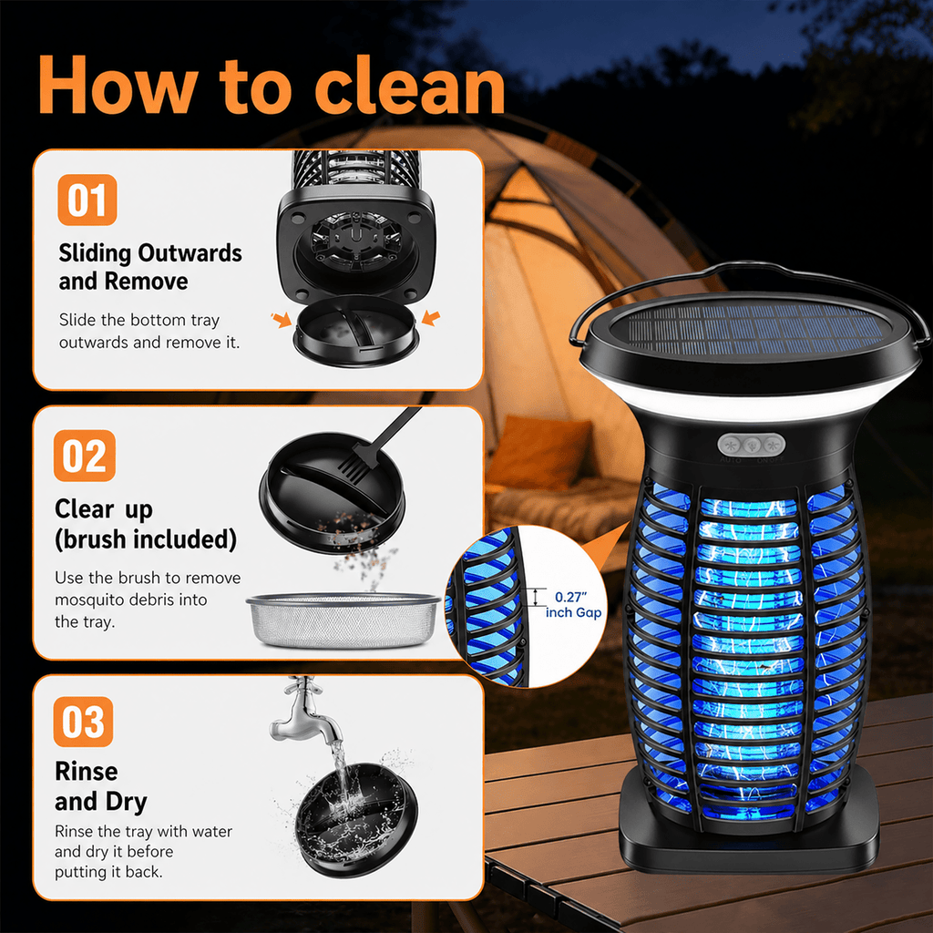 3-in-1 Solar Bug Zapper with LED Light and SOS Mode, USB-C Rechargeable Electric Insect Trap with Auto On-Off for Patio, Garden and Camping