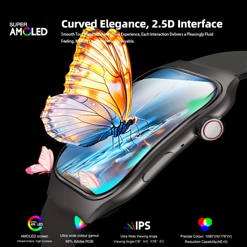 Curved OLED Calling Smartwatch with Listed 2.01-Inch Touchscreen, Voice Assistant, Mini Games and 100-Plus Sports Modes, Magnetic Charging and Four Color Choices