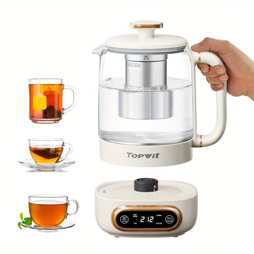 Tea Infuser Electric Kettle by Topwit, 0.8L Glass Tea Maker with Temperature Control, Brewing Programs, 8-Hour Keep Warm and 180-Second Settings Memory