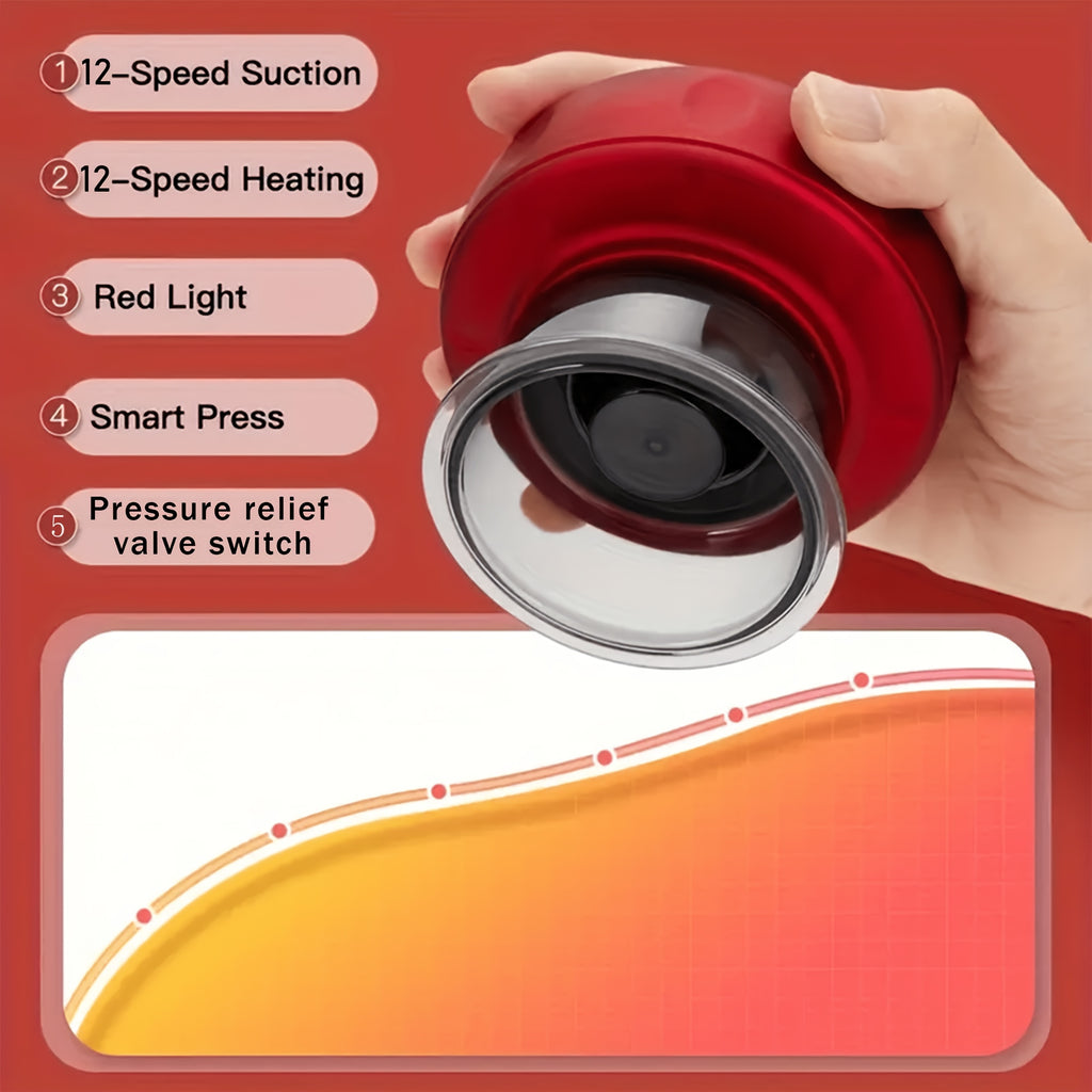 Electric Cupping Device with Pink Gua Sha Board, USB Rechargeable Red or Black Personal Care Tool with Listed 12-Level Heat and Suction Controls and Digital Display