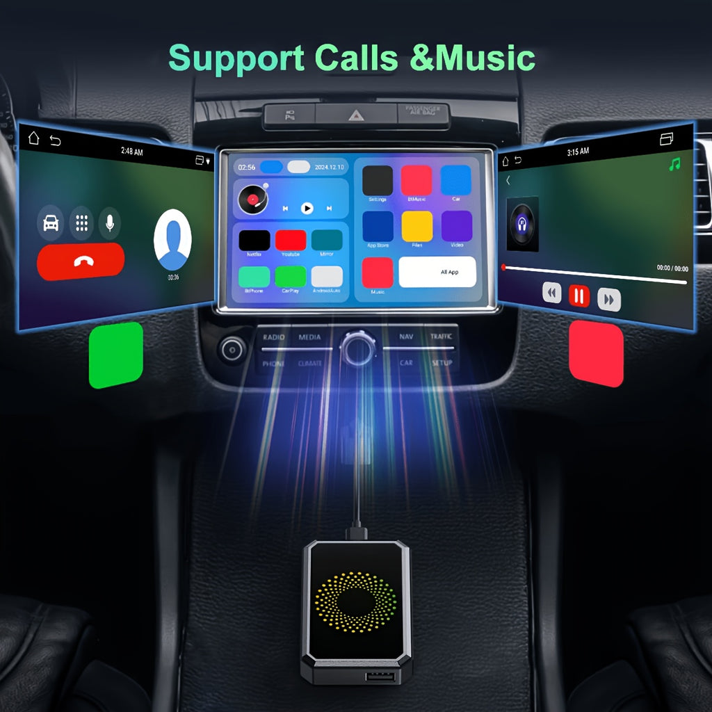 CarPlay Media Box in Black with Listed Wireless CarPlay Adapter, USB Port and Streaming Support for Compatible Factory Wired CarPlay and Android Auto Systems