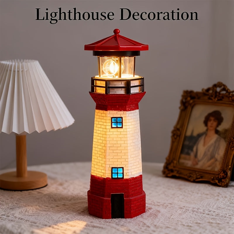 Rotating LED Solar Lighthouse with Built-In Solar Panel and Automatic Night Lighting Wording, Upgraded Model Label for Nautical Garden and Patio Decoration
