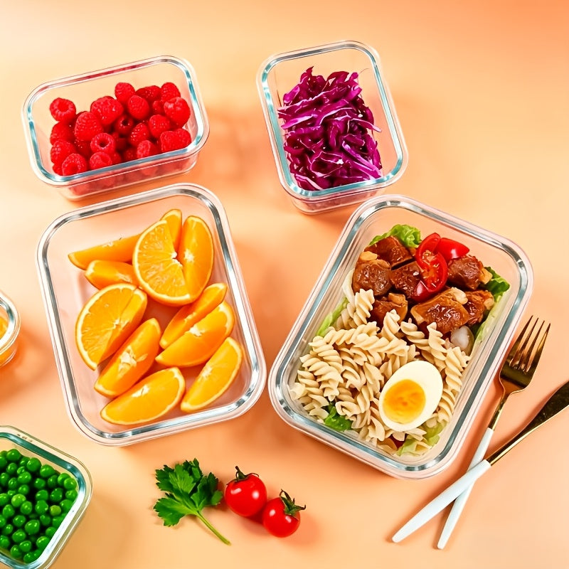 16-Piece Glass Food Storage Set with 8 Containers and 8 Matching Lids, Pink Ear-Buckle, Green or Black Ear-Clip Options for Lunch Portions and Picnic Meals