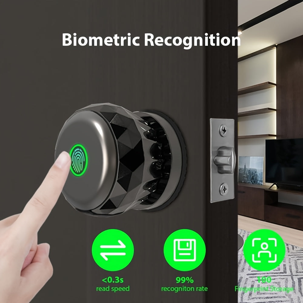Tuya App Fingerprint Smart Lock in Black with Three Entry Methods, Backup Mechanical Key and Automatic Locking for Compatible Interior Door Installations