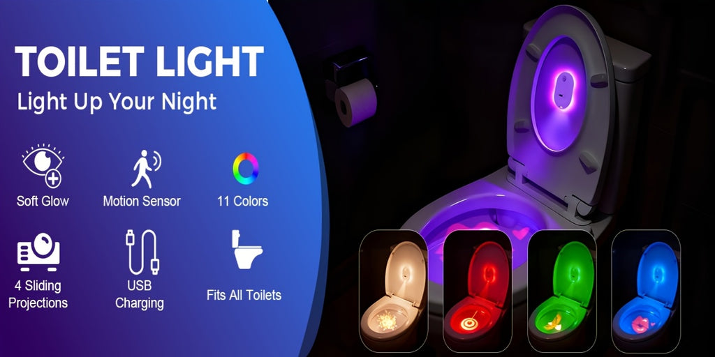 Motion Sensor Toilet Night Light, Rechargeable Toilet Bowl Lighting with Listed 13 Color Changes and Four Projection Patterns in Two- or Four-Pack Options