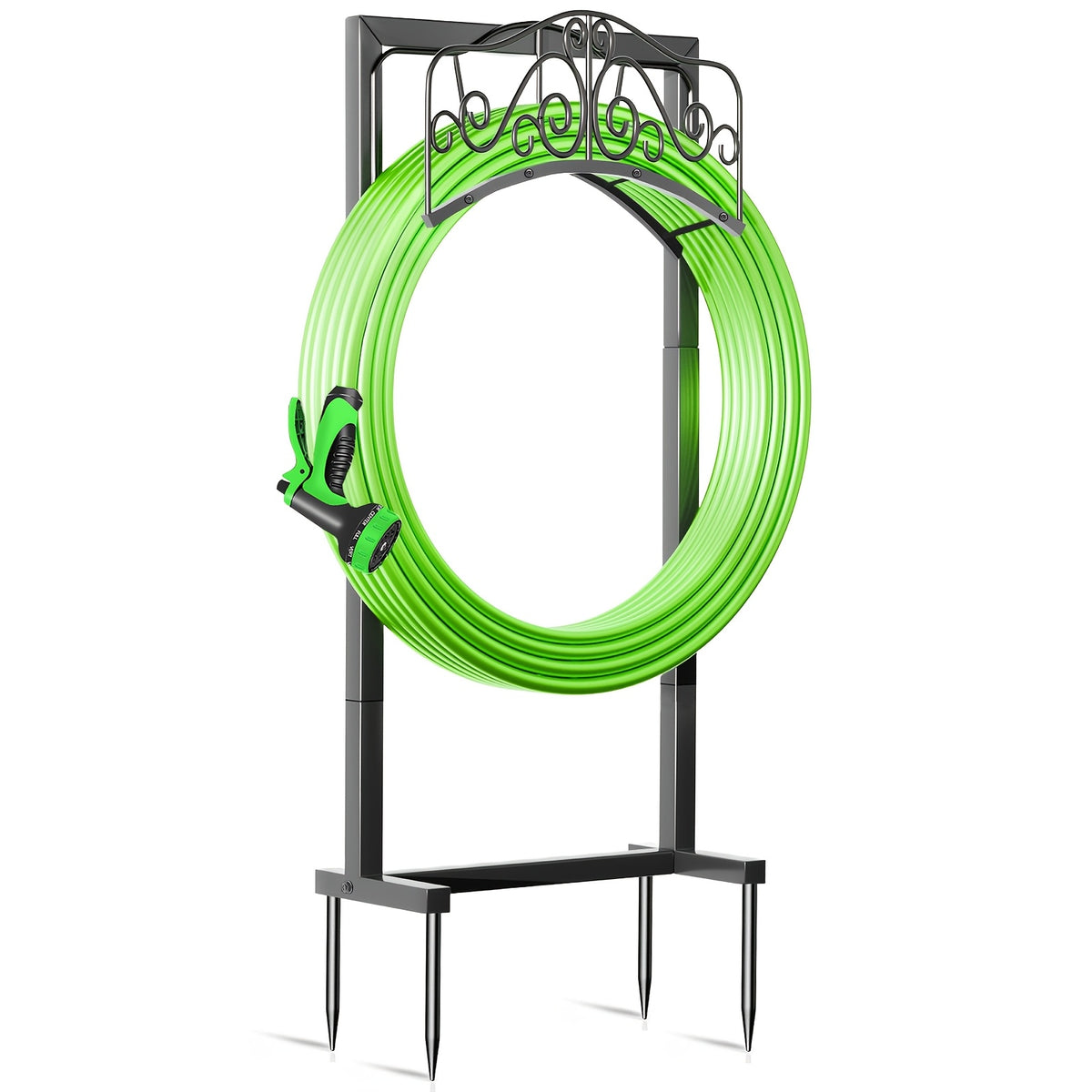 Freestanding Garden Hose Holder by LOVFEN, Detachable Metal Hose Stand with Listed Four-Anchor Base for Outdoor Lawn, Yard and Watering Supply Organization