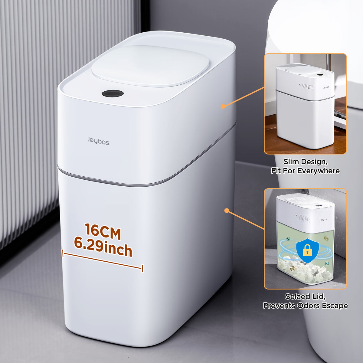 Touchless Smart Trash Can with Big Lid, Listed 14L Capacity, Infrared Motion Sensor and Air-Assisted Bag Fitting, ABS and PP Bin, Four AA Batteries Required