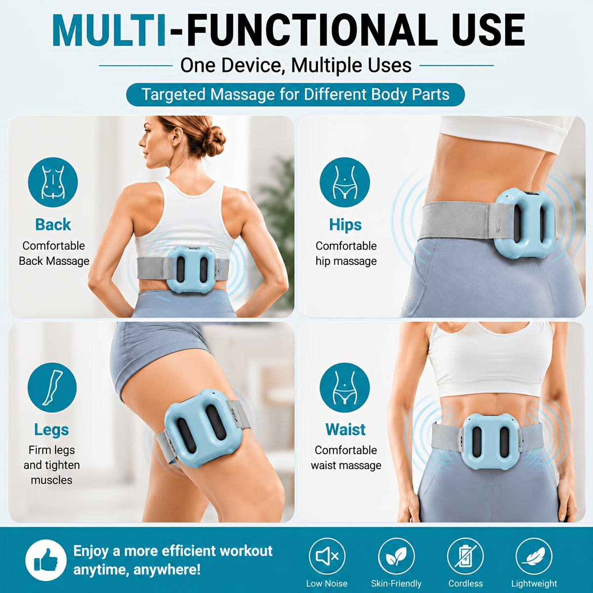 Double-Ring Electric Massager with Listed Eight Modes and Adjustable Belt, Resistance Band Package Reference for an Instruction-Guided Personal Care Routine