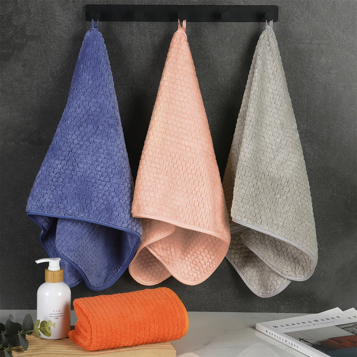 Coral Fleece Hand Towel Set of Four with Soft Fabric Wording, White, Black, Red, Gray and Unspecified-Color Options for Home Bathroom, Spa and Guest Room Routines