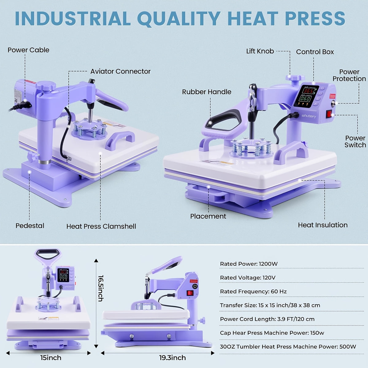 Combo Heat Press Machine with 5-in-1 or 8-in-1 Attachment Sets, 15x15 and 15x12 Inch Options or 12x10 Inch Textile-Only Press for DIY Customization