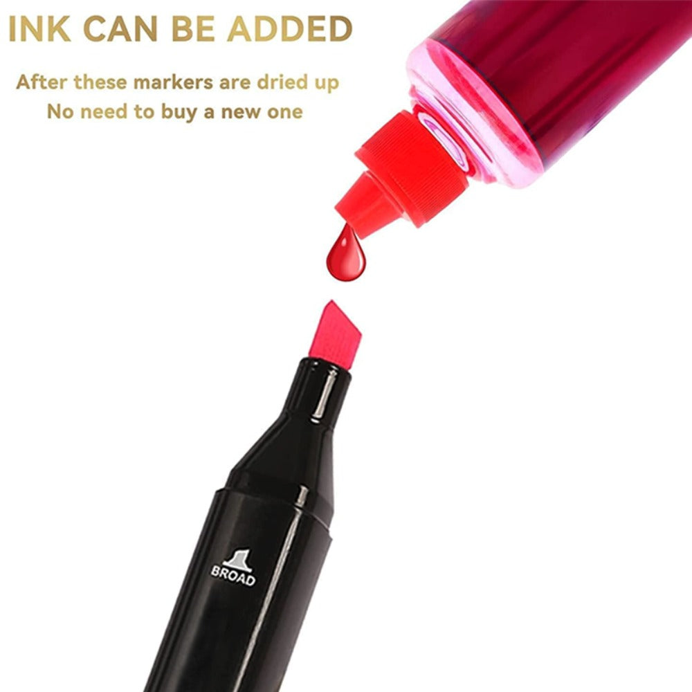 Dual-Tip Alcohol Ink Art Pen Set with 169, 205 or 263-Piece Options, Drawing and Sketching Supplies for Adult Illustration, Highlighting and Handmade Cards
