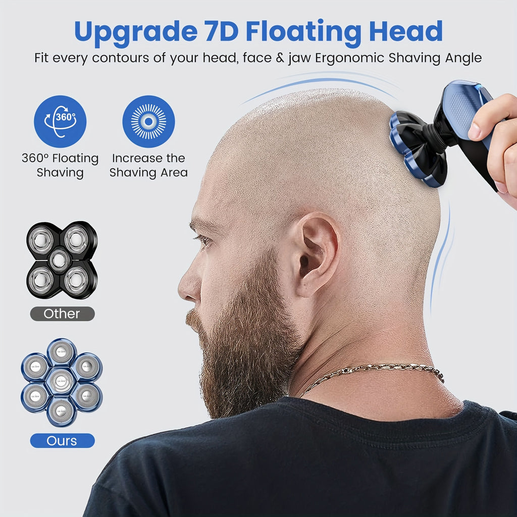 Sejoy Electric Head Shaver for Bald Men, 5-in-1 Rotary Grooming Kit with 7D Floating Heads, LED Display and 3 Speeds, Rechargeable Skull Shaver for Daily Shaving at Home, Perfect Gift for Men