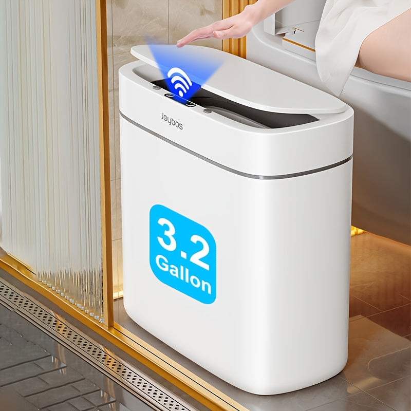 Stainless Steel Sensor Trash Can, 3.2-Gallon Rectangular Touchless Bin with Infrared Motion Detection, Included Trash Bags and Bag Fixing Ring for Home or Office