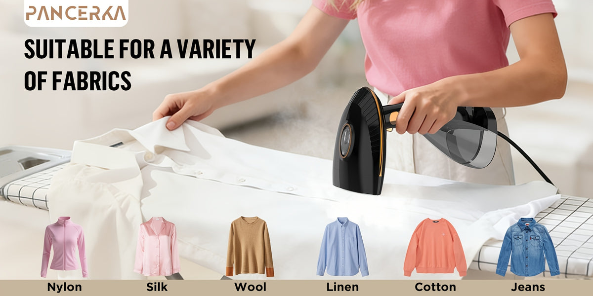 Clothes Steamer by PANCERKA, 1500W Handheld Garment Steamer with Continuous Steam and Quick Heating for Home and Travel Clothing Care, US Plug