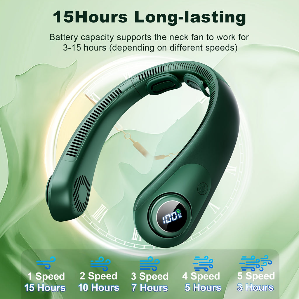 Five-Speed Wearable Neck Fan FZX02, Hands-Free Personal Airflow for Indoor and Outdoor Use in Gray, Dark Blue, Blue, Green or Black for Daily Leisure