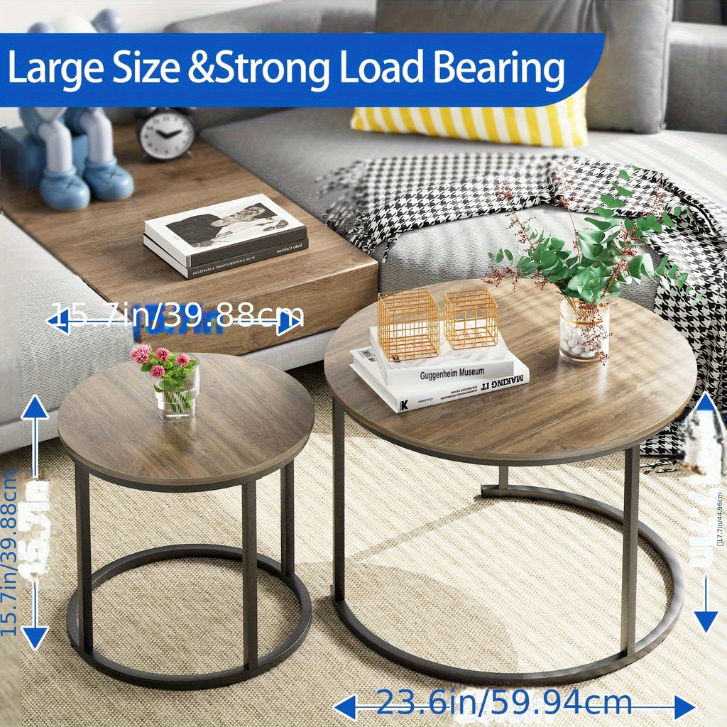 Round Nesting Tables Set of Two for Living Room and Bedroom, Modern Circular Accent Tables with Seven Finish Options Including White Faux Marble and Gold