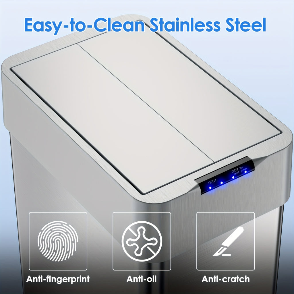 Large Capacity Motion Sensor Trash Can with Automatic Lid, 13.21 to 21.13 Gallon Model Options with Single or Wing Opening for Kitchen and Household Waste