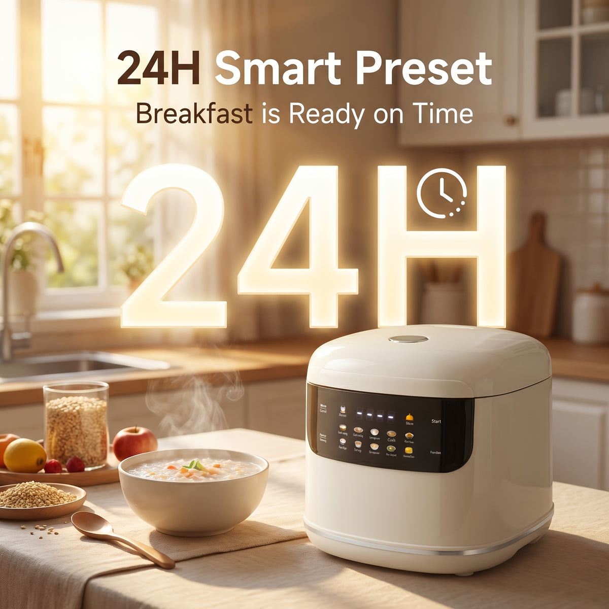 Small Rice Cooker 2L in White, Multifunctional Cooker with 12 Presets, Keep Warm and Delay Timer for Rice, Soup and Oatmeal, 1–3 People