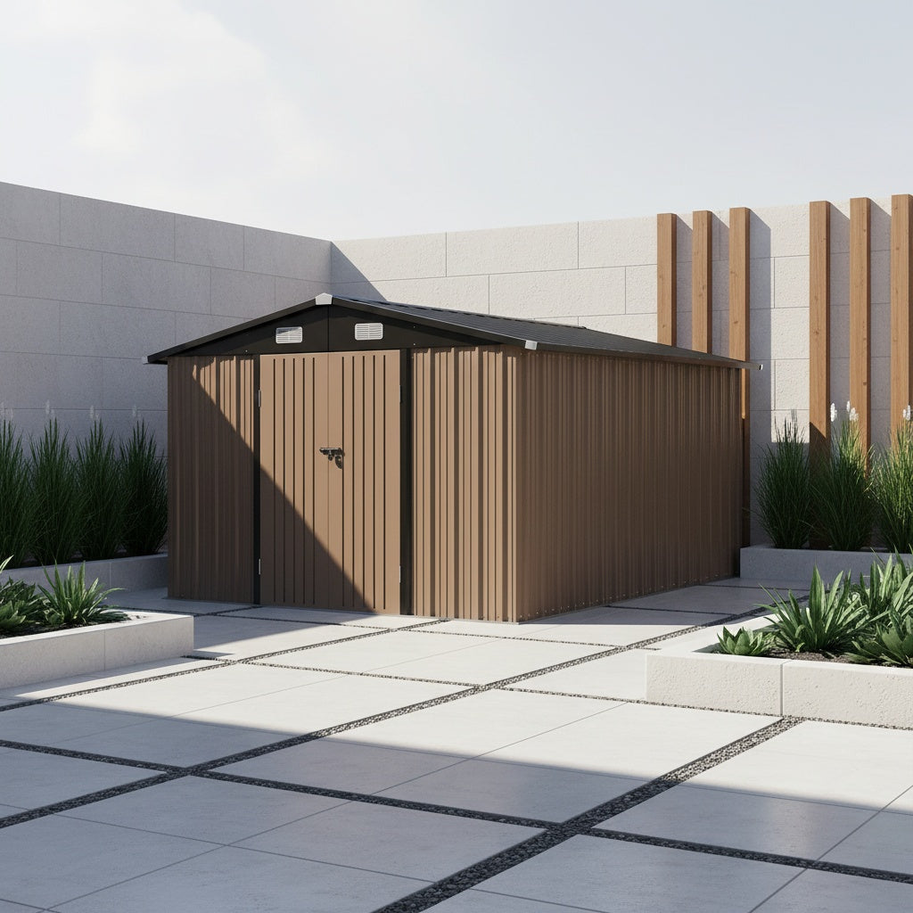 Metal Garden Storage Shed, 6 x 4 FT Class Outdoor Tool Building with Galvanized Steel Frame, Padlock-Ready Doors, Sloped Roof and Vents for Backyard Organization