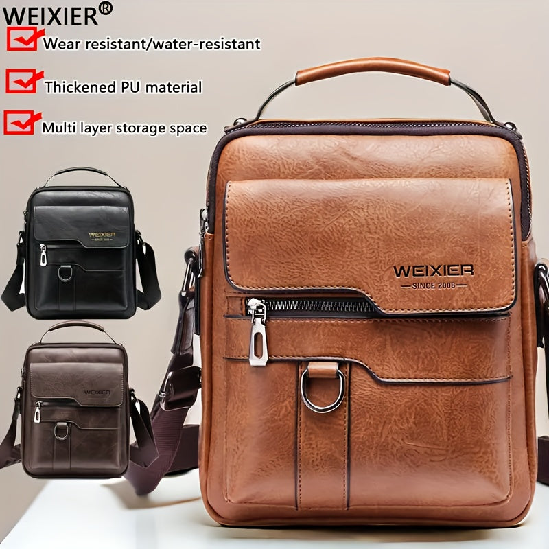 Tablet Crossbody Messenger Bag by WEIXIER with Listed 8-Inch Device Fit, Card Slots and Card Wallet, Vintage Vertical Shoulder Bag in Three Colors for Daily Commuting