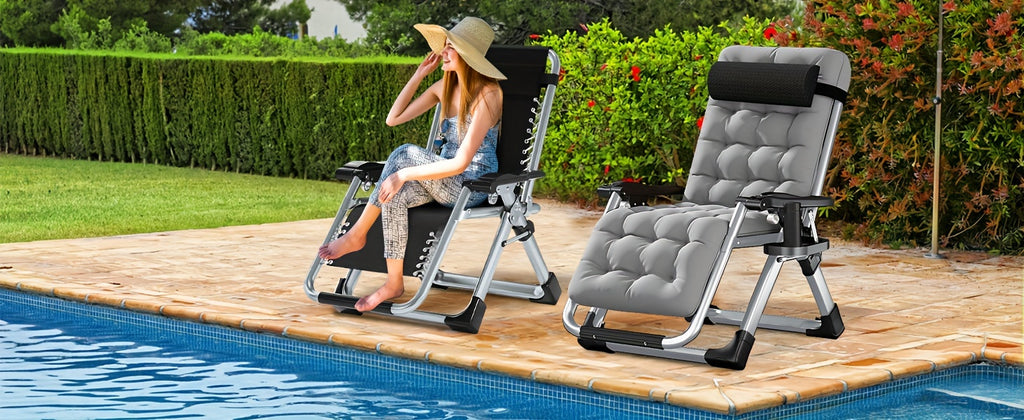 Zero Gravity Folding Lounge Chair with Listed Detachable Cushion and Cup Holder, Reclining Seat in Black, Gray, Light Gray or Blue and Gray Options