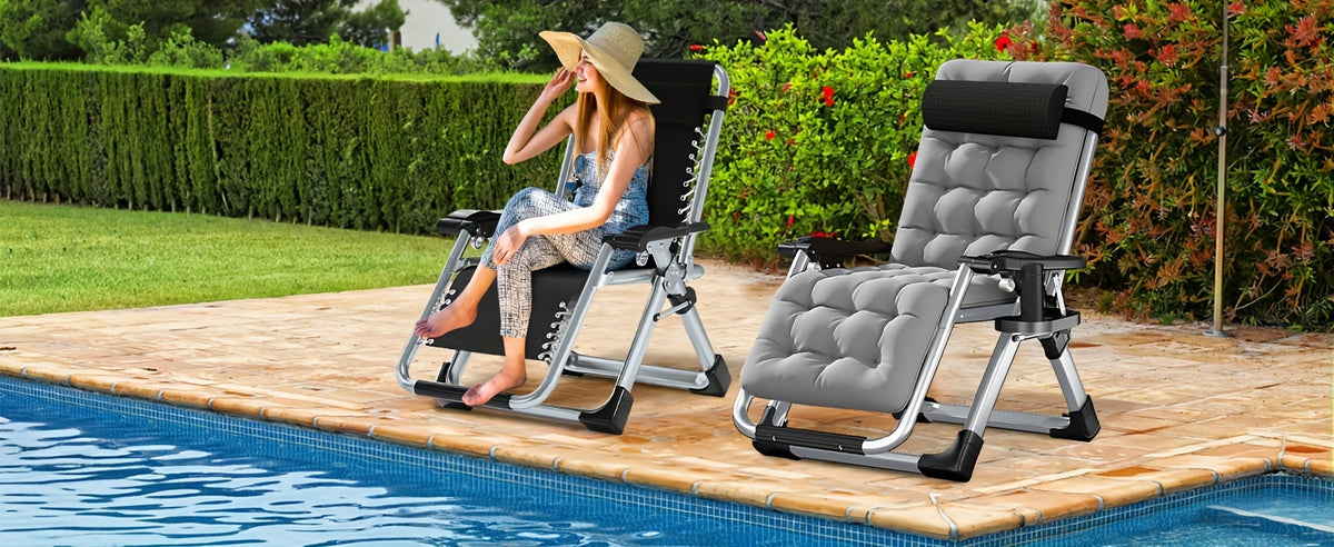 Zero Gravity Folding Lounge Chair with Listed Detachable Cushion and Cup Holder, Reclining Seat in Black, Gray, Light Gray or Blue and Gray Options