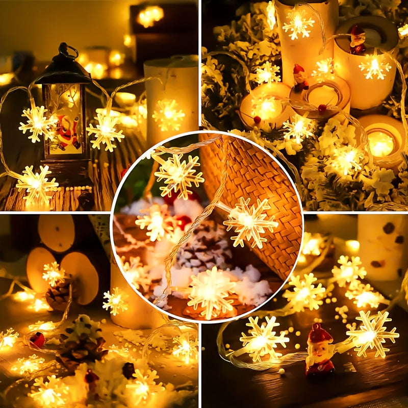 Snowflake LED String Lights for Christmas and Winter Party Decor, Warm White or Multicolor Options with 10, 20 or 40 LEDs, Batteries Not Included