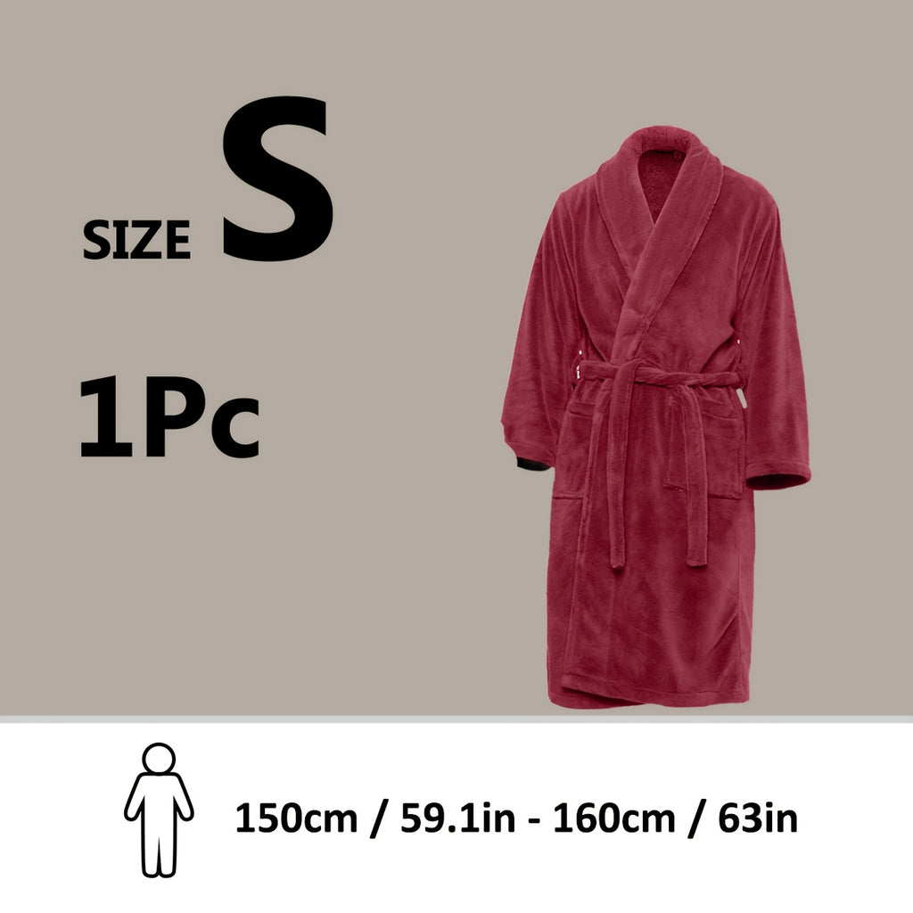 Coral Fleece Bathrobe for Men and Women with Shawl Collar, Adult Home Lounge Robe in S, M, L or XL Size Labels and Four A–D Color Selections