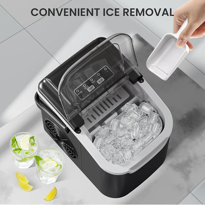 Selectable-Size Countertop Ice Maker with 26lb Daily Output Reference, Self-Cleaning Function, Interior Light, Basket and Scoop in White, Grey or Black-1