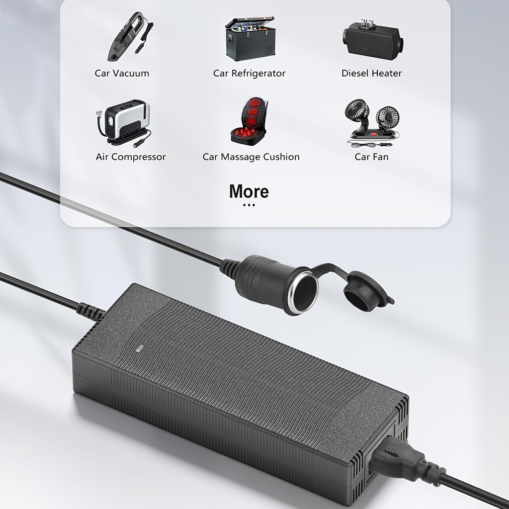 12V Car Power Adapter with Listed 15A 180W Maximum Output, 100–240V AC to DC Converter and 9.2ft Total Cord Length for Compatible Automotive Accessories at Home