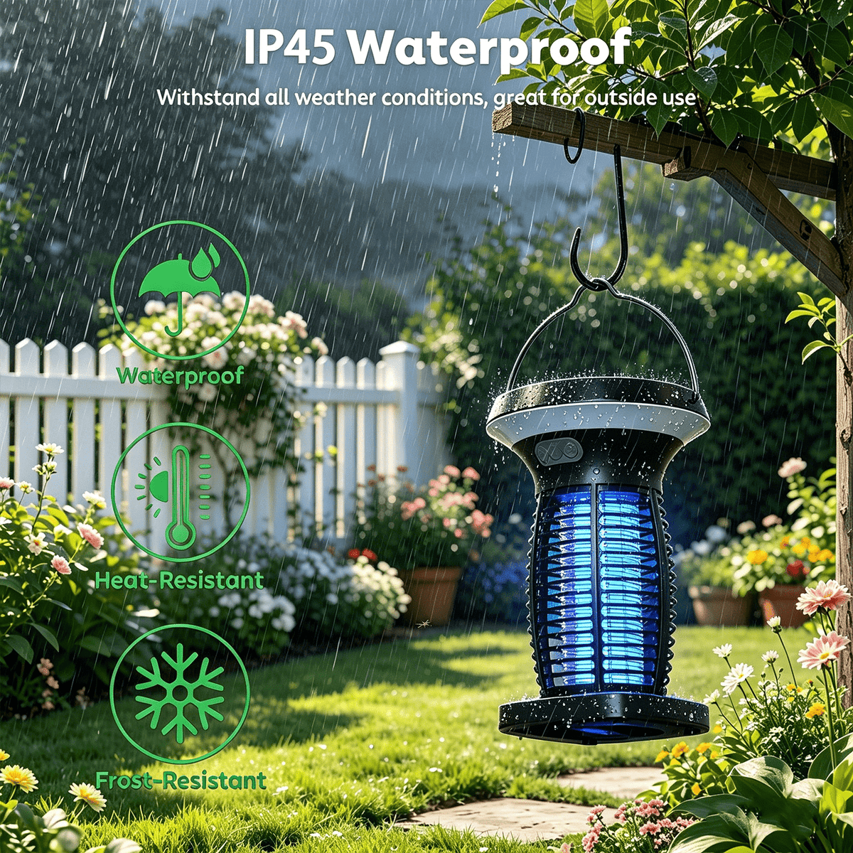 3-in-1 Solar Bug Zapper with LED Light and SOS Mode, USB-C Rechargeable Electric Insect Trap with Auto On-Off for Patio, Garden and Camping
