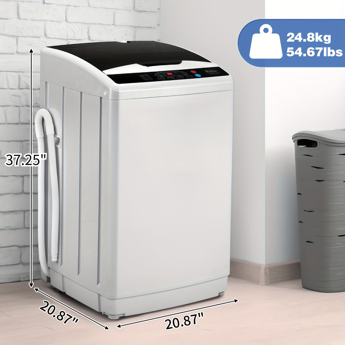 Automatic Top Load Portable Washing Machine with Spin Cycle and Listed Drain Pump, Multiple Gray or White Capacity Options for Apartment, Dorm and RV Laundry