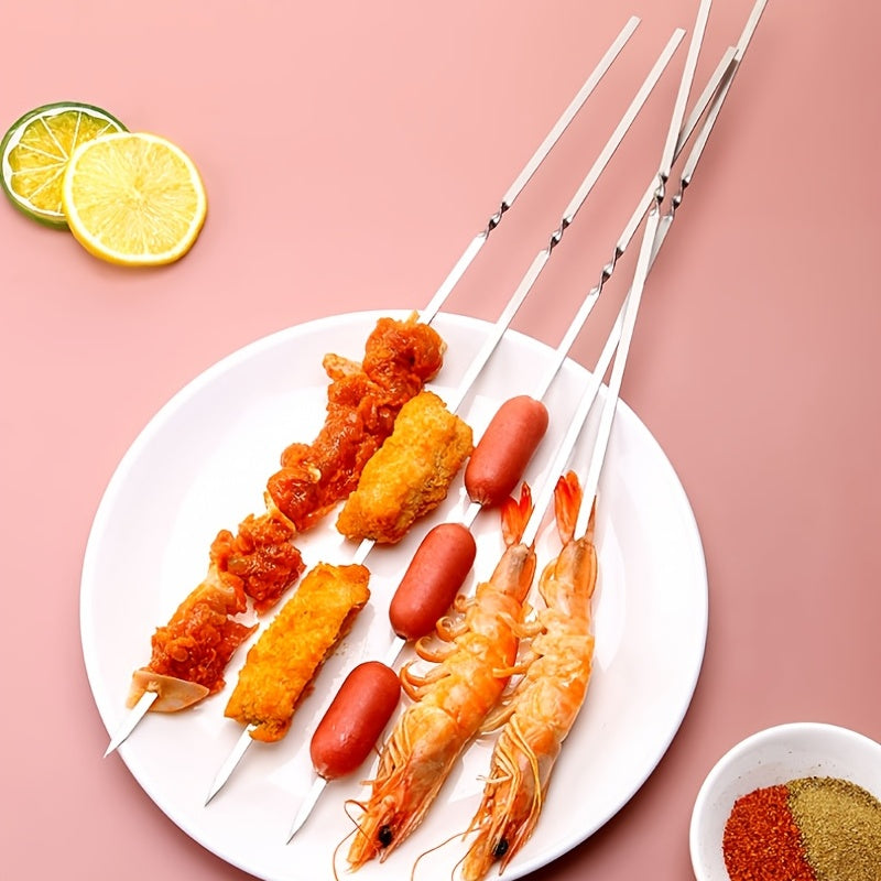 10pcs Reusable Stainless Steel BBQ Skewers - Perfect For Barbecue, Shish Kebab & Camping!