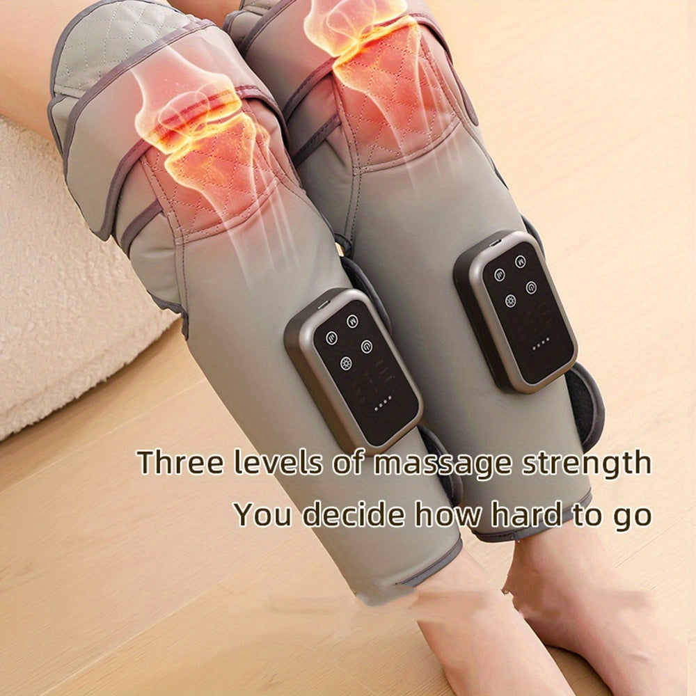 Light Gray Cordless Knee and Leg Massager with Listed Air Compression, Three Modes and Intensities, Knee-Only Heat and 20-Minute Auto-Off, Cable and Manual