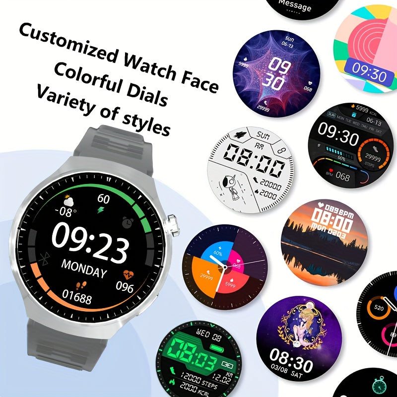 Round Screen Fitness Tracker Watch with Step Counter and Music Control, Listed Running, Cycling and Walking Modes in Black or Gray Everyday Watch Options