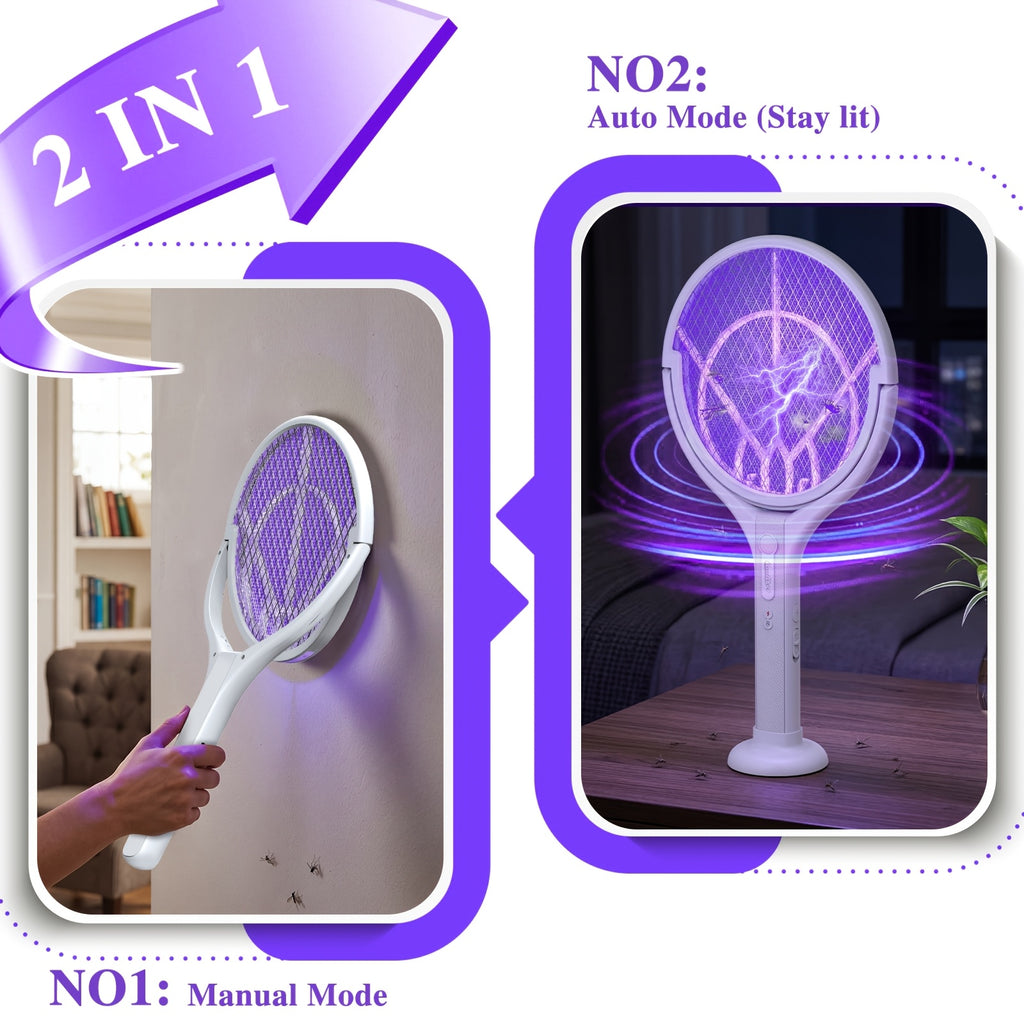 Electric Fly Swatter with Listed Type-C Rechargeable Design, Detachable Construction and Automatic Mode Wording, Single-Piece Indoor Insect-Control Tool