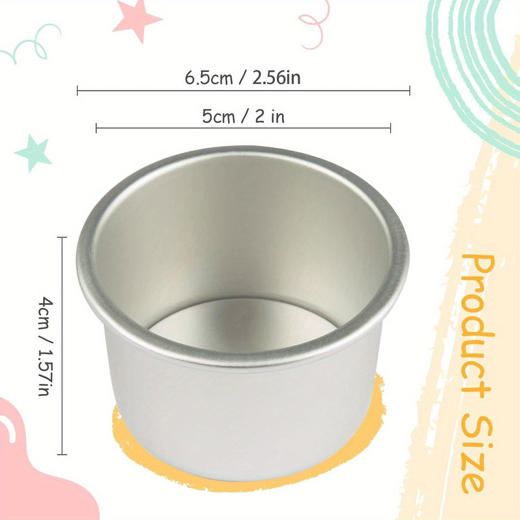 Mini Round Cake Mold Set of Ten with Listed 2-Inch Size, Removable Bottoms and Nonstick Aluminum Alloy Design for Cheesecakes, Egg Tarts and Party Baking
