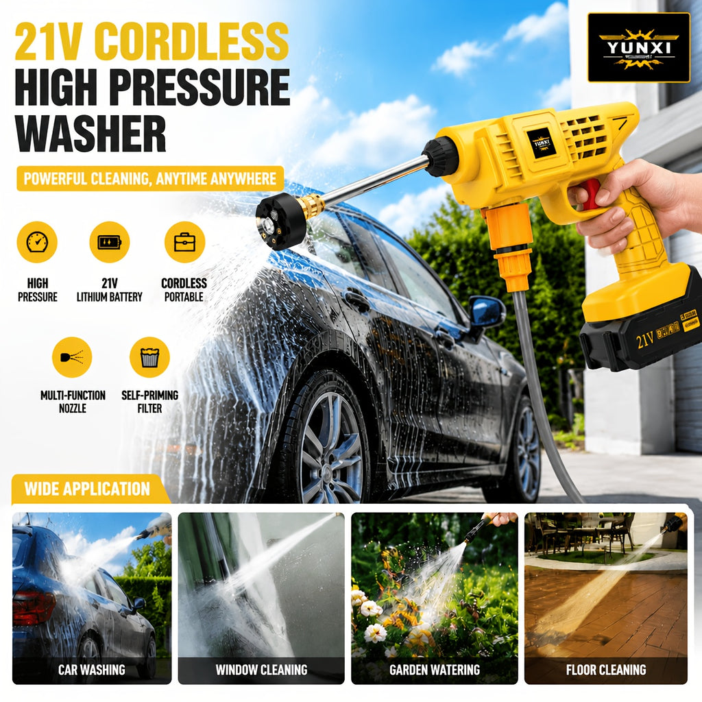 Cordless Pressure Washer for Car, Yard and Garden Cleaning, Portable Water Spray Gun with One- or Two-Battery Options and Selected Tool Box Packages