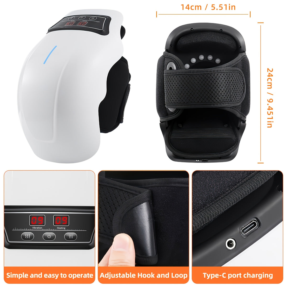 Knee Massager with Heat, MASSTECK Cordless HX01-WHITE with 9 Heating Modes, 9 Vibration Speeds and Adjustable Straps for Adult Personal Comfort