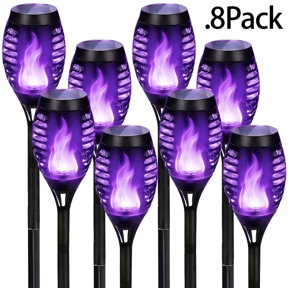 Solar Torch Lights with Flickering Flame Effect, 8 or 12 Pack Ground-Mounted Decorative Garden Lamps with Color Options for Outdoor Parties and Halloween Displays