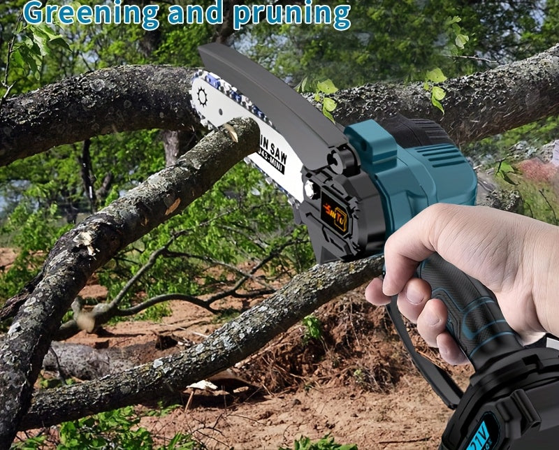 Battery Powered Mini Pruning Chainsaw with Listed Safety Lock, Portable Wood Cutting Tool with One or Two Battery Package Options for Outdoor Garden Maintenance