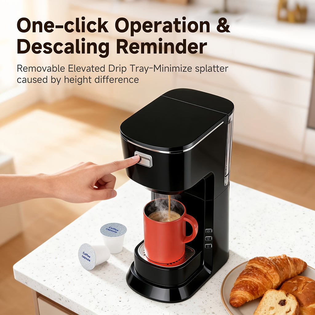 Compact One-Button Coffee Maker for Home, Everyday Coffee Machine with Simple Start Control in Black or White for Kitchen Counters and Morning Routines