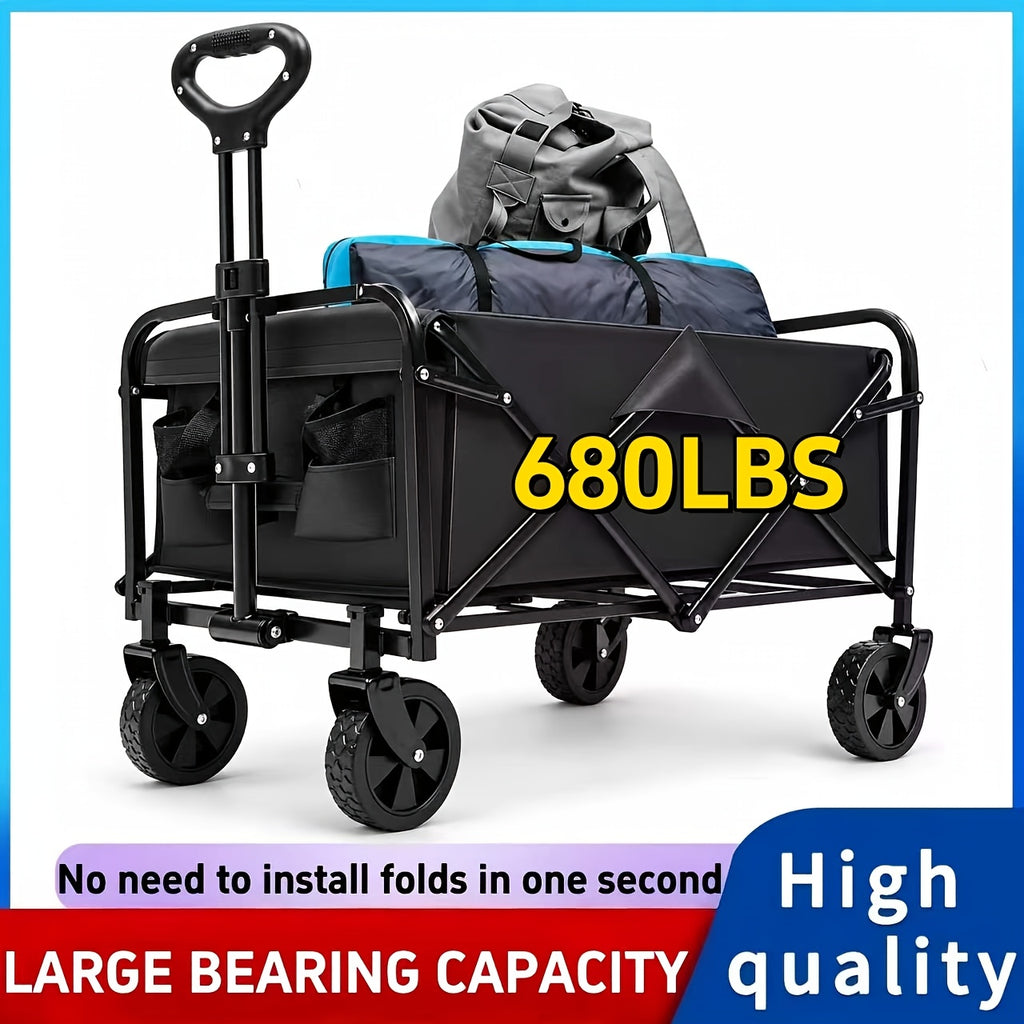Foldable Utility Cart with Detachable 600D Oxford Fabric and Four Wheels, Alloy Steel Frame Wagon Models for Camping Supplies, Garden Gear and Grocery Transport