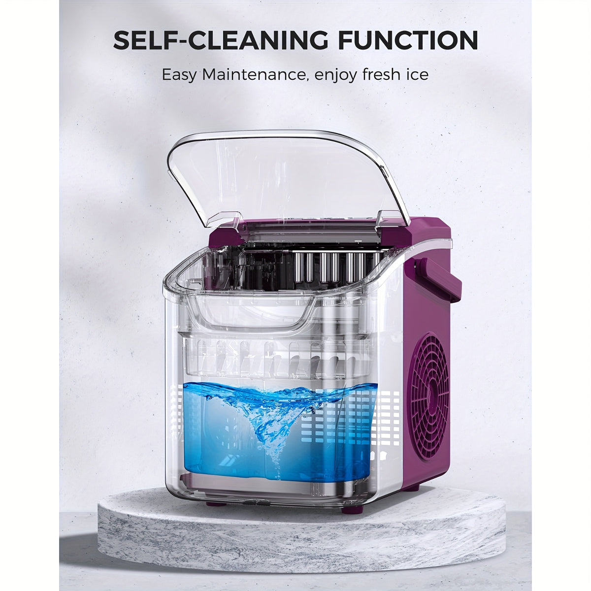Two-Size Ice Maker Machine with Basket and Scoop, Listed 26lb Daily Output and Eight Pieces in Six Minutes, Black, White, Green or Purple Options