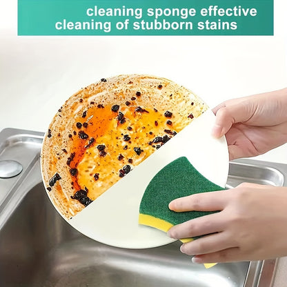 Waist-Shaped Cleaning Sponges in Yellow and Green, 12- or 24-Piece Double-Sided Scouring Pad Options for Compatible Dishwashing and Household Kitchen Cleanup